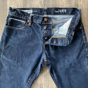 31x30 Gap 1969 Straight Selvedge Button Fly Jeans Size Men’s Blue Resin Rinse